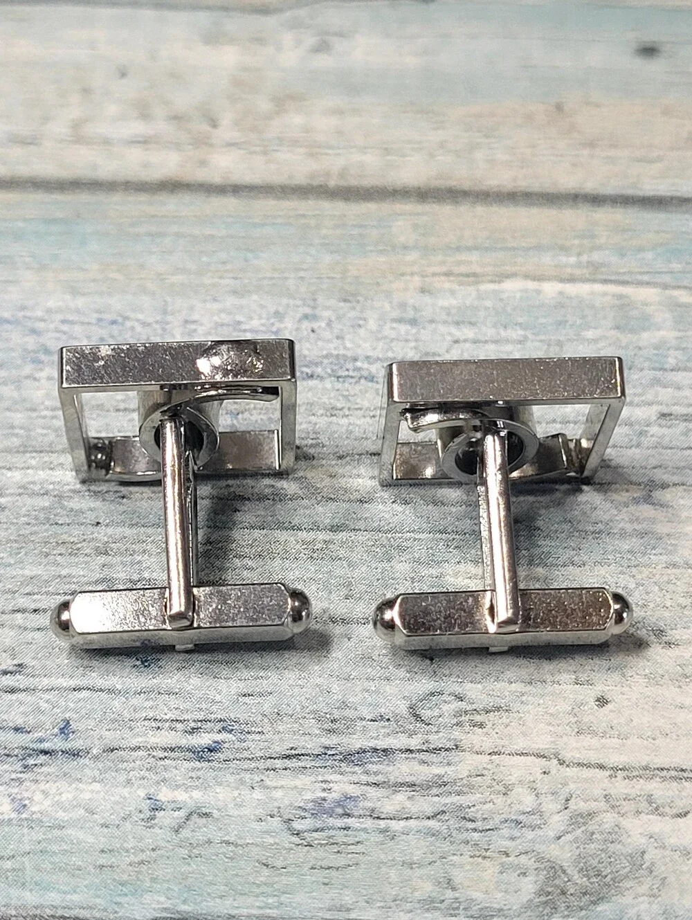 Silver Square Cufflinks with Black stone Cabochon